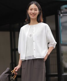 J.PRESS LADIES L 【冷房対策に】シアードライトリコット クルーネック カーディガン ホワイト系