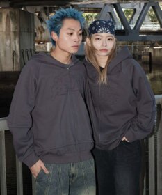 WEGO 【ユニセックス着用ITEM】ダメージアップリケレイヤードZIPパーカー