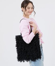 LeSportsac RUFFLE LG EMERALD TOTE/ブラックレースラッフル