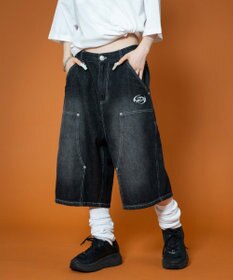 WEGO 【ユニセックス着用ITEM】ダブルニーロゴデニムショーツ