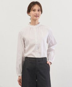 J.PRESS LADIES L BEZコットンナイロン ストライプ フリル襟 ブラウス