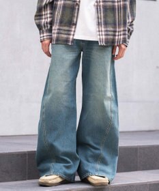 WEGO 【ウエスト調整可/SMLサイズ展開】ローライズカバーフィットフレアデニムパンツ