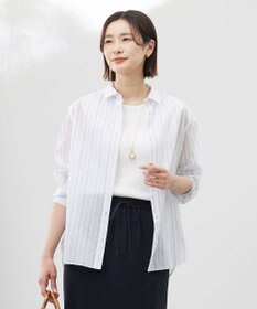 J.PRESS LADIES 【洗える】ランダムストライプ シャツカラー ブラウス