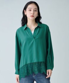 ANY 楽映え裾レースブラウス グリーン