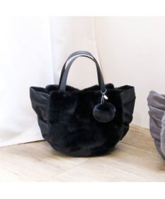UNBILLION カシュカシュ cachecache / ポンポン付きエコファーラウンド型トートバッグ