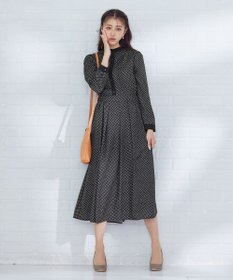 Tiaclasse 【新色追加・洗える】配色バンドカラー幾何学柄ワンピース