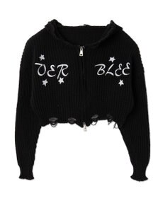 WEGO 刺繍ダメージニットWZIPパーカー