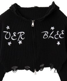 WEGO 刺繍ダメージニットWZIPパーカー