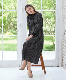 Tiaclasse 【新色追加・洗える】配色バンドカラー幾何学柄ワンピース