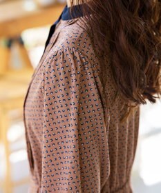 Tiaclasse 【新色追加・洗える】配色バンドカラー幾何学柄ワンピース