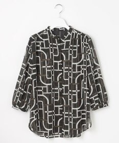 自由区 ジオメトリックレトロプリント ブラウス