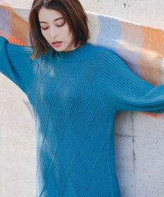 Tiaclasse L 【洗える】ダイヤ地柄ニットチュニック