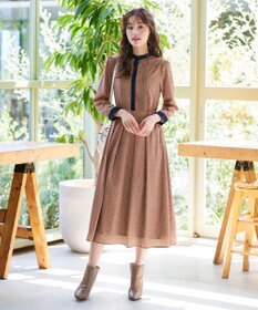 Tiaclasse 【新色追加・洗える】配色バンドカラー幾何学柄ワンピース