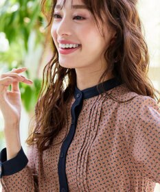 Tiaclasse 【新色追加・洗える】配色バンドカラー幾何学柄ワンピース