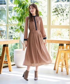 Tiaclasse 【新色追加・洗える】配色バンドカラー幾何学柄ワンピース