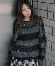 WEGO モヘアタッチボーダーBIGニット