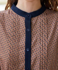 Tiaclasse 【新色追加・洗える】配色バンドカラー幾何学柄ワンピース