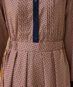 Tiaclasse 【新色追加・洗える】配色バンドカラー幾何学柄ワンピース