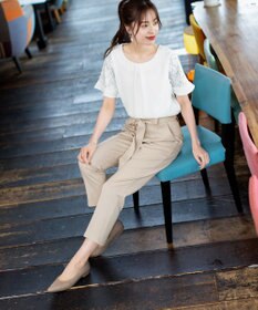 Tiaclasse L 【洗える】美脚効果も叶うリボン付きテーパードパンツ