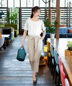 Tiaclasse L 【洗える】美脚効果も叶うリボン付きテーパードパンツ