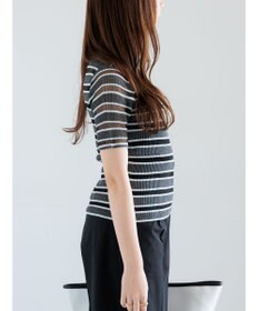 Te chichi シアーマルチボーダーハーフスリーブニット