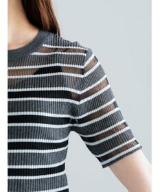 Te chichi シアーマルチボーダーハーフスリーブニット