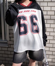 WEGO VネックナンバリングサテンBIGスウェット