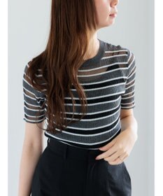 Te chichi シアーマルチボーダーハーフスリーブニット