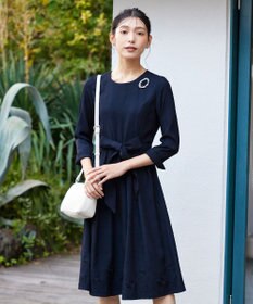 Tiaclasse L 【洗える】花柄刺繍フレアワンピース