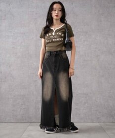 WEGO ヴィンテージウォッシュデニムロングスカート