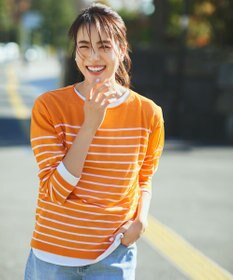 ANY L 【手洗い可/アンチピリング】シアーバスクボーダーニット