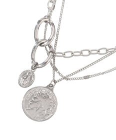 earth music&ecology 【ステンレス】コインモチーフ３連ネックレス