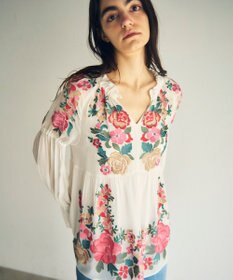 GRACE CONTINENTAL フラワー刺繍ギャザートップ