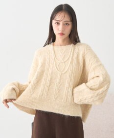 earth music&ecology モヘヤタッチケーブルニットプルオーバー