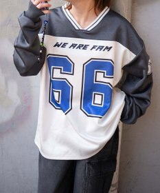 WEGO VネックナンバリングサテンBIGスウェット