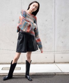 WEGO マルチボーダーブラッシュニットショートプルオーバー