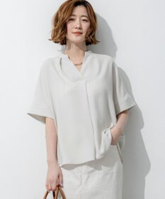 23区 【先行予約】ストレッチジョーゼット キーネック ブラウス