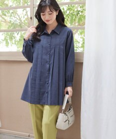 Tiaclasse L ピーチスキンプリーツシャツチュニック