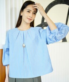 自由区 【SHIHOさん着用】ボリュームスリーブ ブラウス サックスストライプ