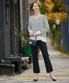 自由区 【XSサイズ～/洗える/セット着用可】ドライコットンハイゲージ フレアシルエット ニットパンツ