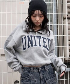 WEGO グラフィックハーフジップスウェット