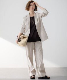 23区 【洗える】リネンレーヨンストレッチ ドロスト ワイド パンツ