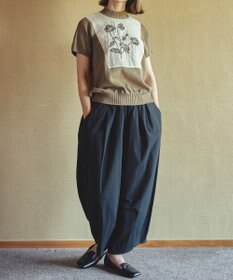 muuc ポピー刺繍フレンチスリーブプルオーバー〈日本製・高級綿100%の光沢と柔らかさ〉〈繊細な花刺繍〉〈大人の夏ニット〉〈ゆったりフリーサイズ〉