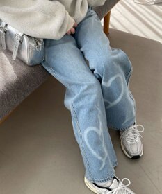 WEGO スプレーペイントストレートデニムパンツ