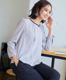 Tiaclasse 【洗える】大人上品な配色ピンタックブラウス