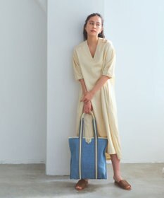 TOPKAPI 【TREASURE TOPKAPI】レザーコンビ ストライプハンドル スリム トートバッグ　A4 / 軽量