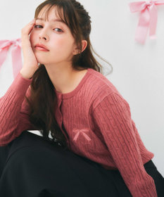 Feroux ケーブル編み×リボン刺繍 ニット カーディガン