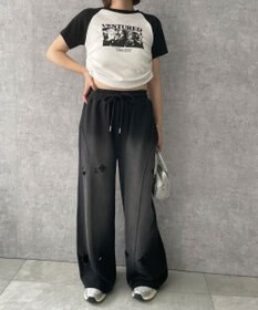 WEGO 【ウエストゴム】ヴィンテージウォッシュスウェットワイドパンツ