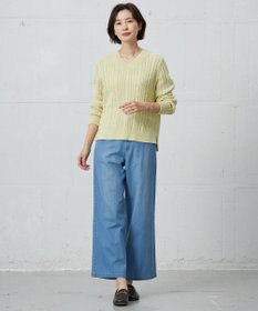 J.PRESS LADIES 【洗える】GIZA MERCERIZE COTTON ケーブル ニット