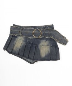 WEGO 【画像再撮】フリンジベルト付きプリーツデニムミニスカート